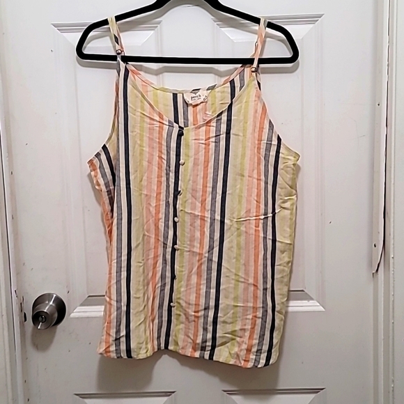 PERCH BY BLU PEPPER WOMENS STRIPED BUTTON RAINBOW TANK TOP SIZE 2XL - Picture 2 of 6